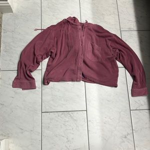 Red hooded American Eagle button up